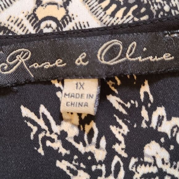 Rose And Olive Tunic Flowy Crepe Black And White Floral Paisle Flowy Sz 1X - Picture 5 of 12
